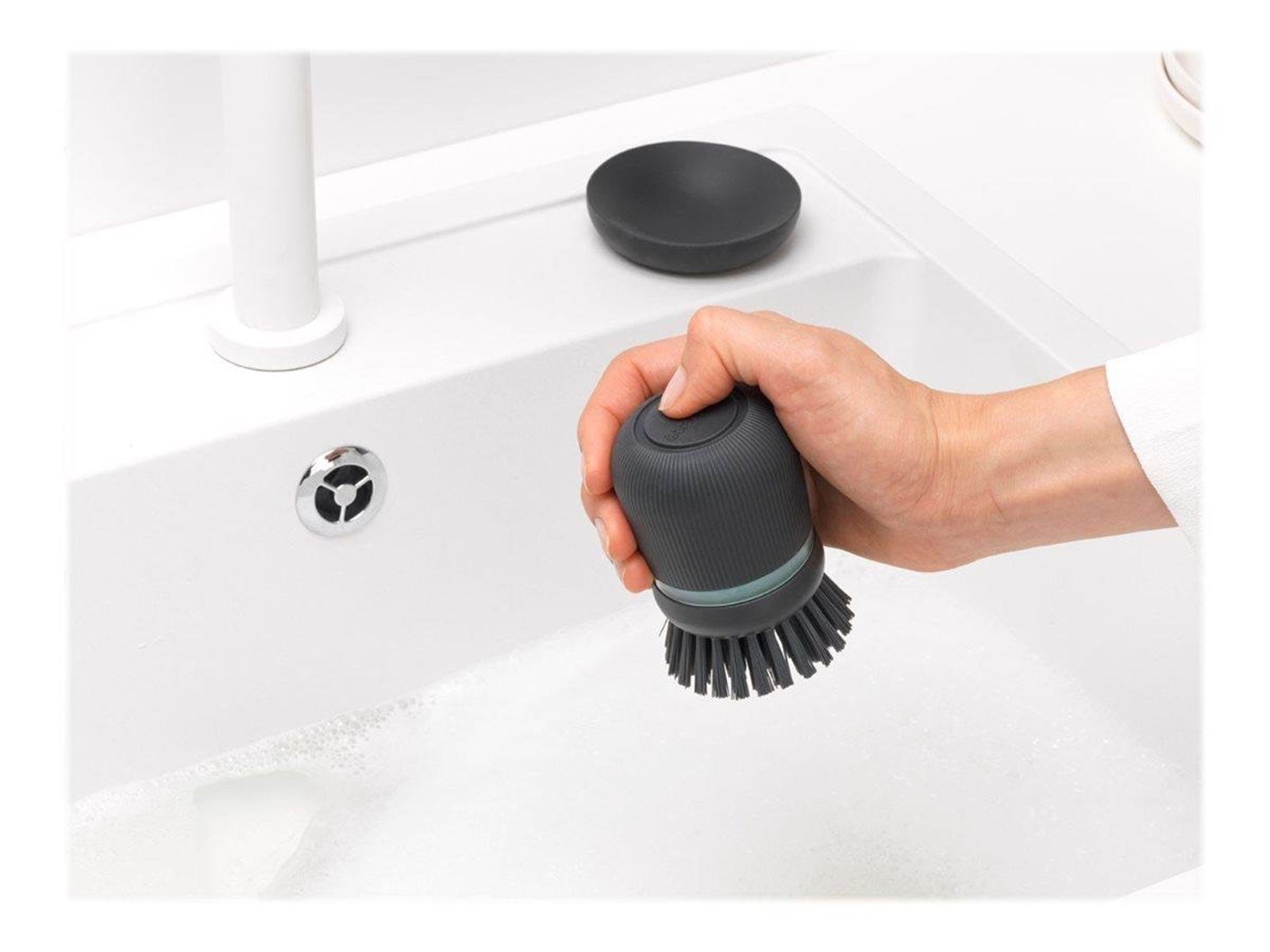 brabantia - soap dispensing dish brush - polyester - dark grey brabantia - soap dispensing dish brush - polyester - dark grey